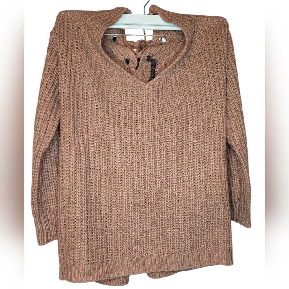 Love @ First Sight Lace-Up Back Sweater Size M